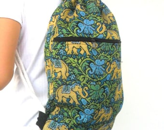 Drawstring Bag Gym Bag Beach Bag Elephant Backpack Tribal Velvet Bag Handmade Everyday Bag Gift Bag Multicolor Bag Hippie Bag Ethnic Bag