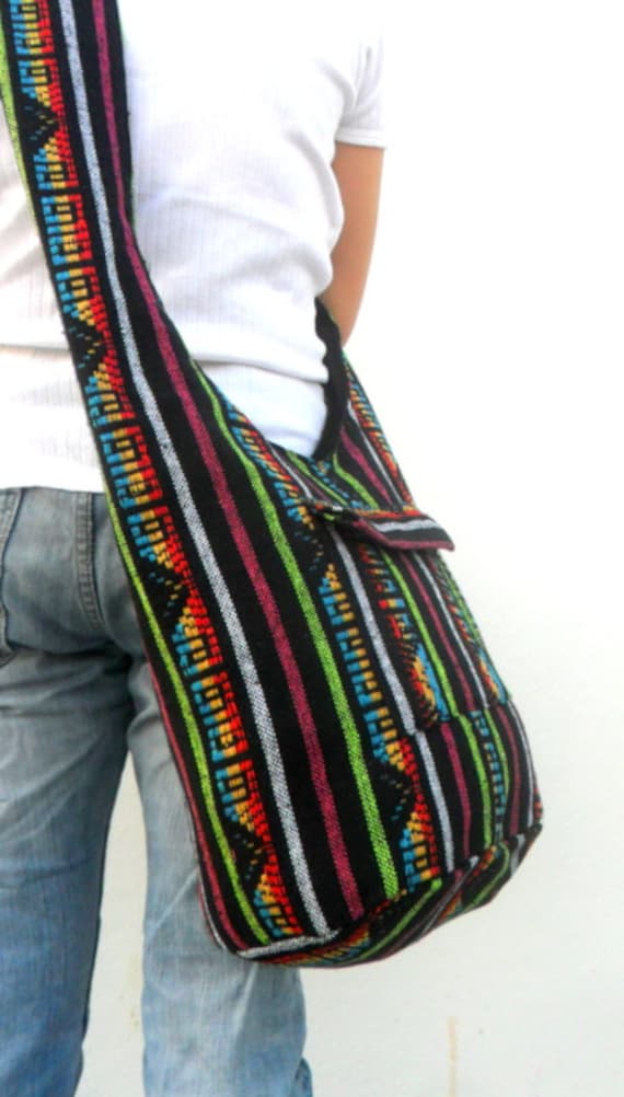 Boho Woven Multi Color Striped Sling Backpack Convertible Shoulder Bag Hippie K3 Boho Himalayan Cotton Sling Backpack: Travel Chest Bag - Etsy main image 2