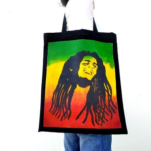 Hand Drawing Bob Marley Canvas Tote Bag, Bohemian Bag, Rasta, Hobo Bag, Jamaican clothing, Rastafarian Bag, African Bag, Hippie Bag
