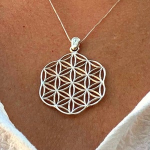 Collar con dije de Flor de la Vida en 3D, colgante de mandala de geometría sagrada de plata de ley 925