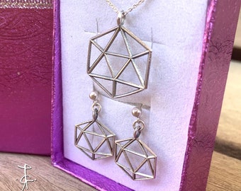 Todos os 5 conjuntos sólidos platônicos - colar e brincos | Joias de Geometria Sagrada