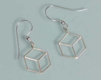Dainty Sterling Silver Cube  Earrings