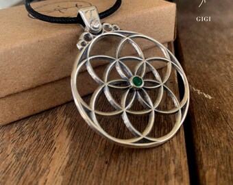 Seed of Life Sterling Silver Pendant: Natural Gemstone Necklace