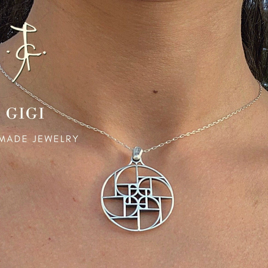 Ciondolo in argento sterling con sezione aurea Fibonacci