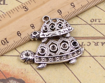 10pcs Mother tortoise carrying baby tortoise charms pendnt 35x41mm antique silver jewelry accessories jewelry making DIY handmade craft base