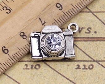 10 st Kameraberlocker hängsmycken 20 x 16 mm antikt silver ornament tillbehör smyckestillverkning DIY handgjort hantverk