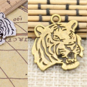 10pcs Tiger charms pendant 27x24mm Antique silver/Antique bronze ornament accessories jewelry making DIY handmade craft base material image 1