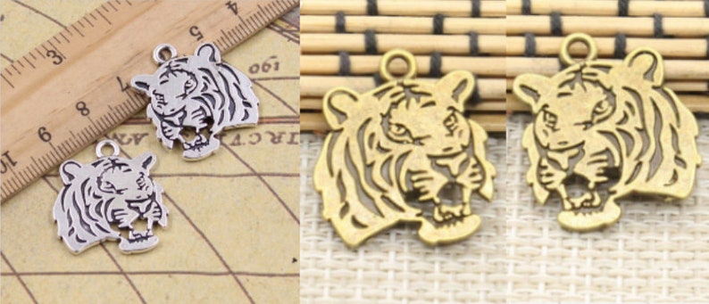 10pcs Tiger charms pendant 27x24mm Antique silver/Antique bronze ornament accessories jewelry making DIY handmade craft base material image 1