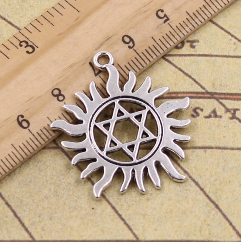 10pcs Sun pendant with Six awn star charms 34x31mm antique silver ornament accessories jewelry making DIY handmade craft base material Antique silver