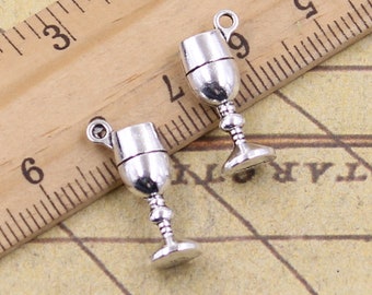 40pcs 3D Wine glasses charms pendant 20*7*5mm antique silver winebowl accessories jewelry making DIY handmade craft base material