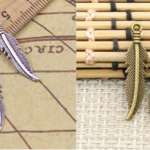 50pcs Feather charms pendant 27x7mm antique silver/antique bronze ornament accessories jewelry making DIY handmade craft