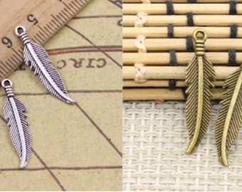 50pcs Feather charms pendant 27x7mm antique silver/antique bronze ornament accessories jewelry making DIY handmade craft