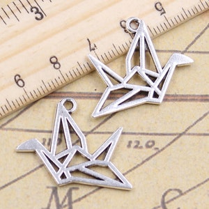 20 Stück Papierkran Charms Anhänger 23 x 29 mm Antik Silber Ornament Zubehör Schmuckherstellung DIY Handarbeit Basismaterial