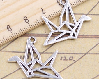 20pcs Paper crane charms pendant 23x29mm antique silver ornament accessories jewelry making DIY handmade craft base material