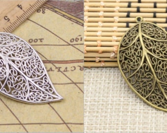 10pcs Leaf charms pendant 57x31mm antique silver/antique bronze ornament accessories jewelry making DIY handmade craft base material