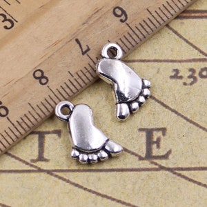 40pcs Feet pendant charms 14x10mm antique silver ornament accessories jewelry making DIY handmade craft base material
