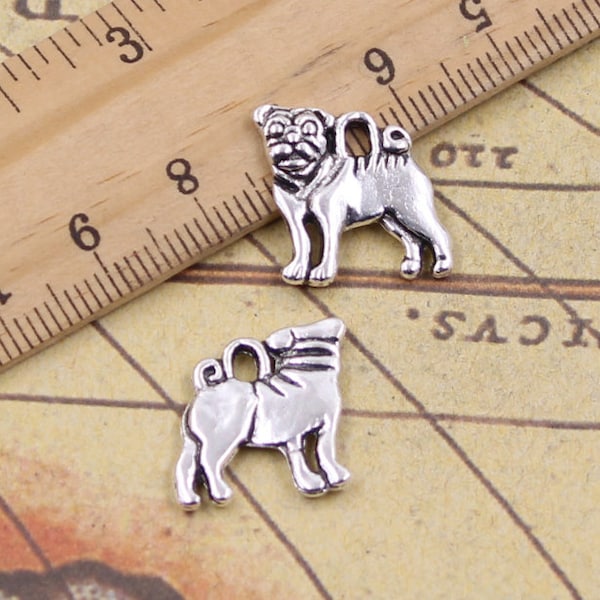 30pcs Pug charms pendant 16x15mm antique silver ornament accessories jewelry making DIY handmade craft base material