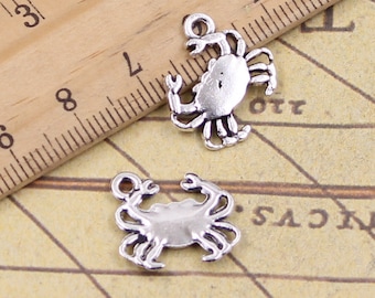 50 colgantes de cangrejo de 15 x 16 mm, adornos de plata antigua, accesorios para hacer joyas, material artesanal para manualidades.
