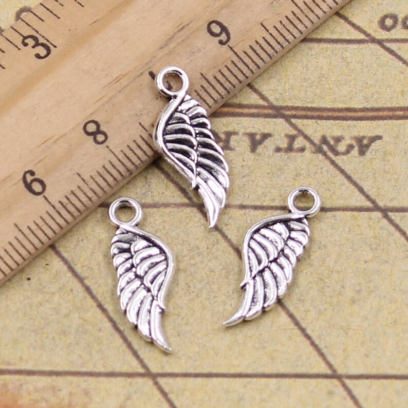 50pcs Angel wings pendant charms 21X8mm antique silver ornament accessories jewelry making DIY handmade craft base material Antique silver