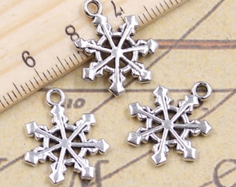 6 Ciondoli Fiocco Di Neve In Argento Antico – Vintage – Per Gioielli Fai Da Te, Bracciali E Collane – 24mm