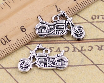 20 piezas colgante de dijes de motocicleta 14x25mm accesorios de adorno de plata antigua fabricación de joyería DIY material base artesanal hecho a mano