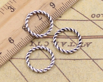 50 Stück gestrickte Ring-Charms, 15 mm, Antiksilber, Ornament-Zubehör, Schmuckherstellung, DIY, handgefertigtes Handwerk, Basismaterial