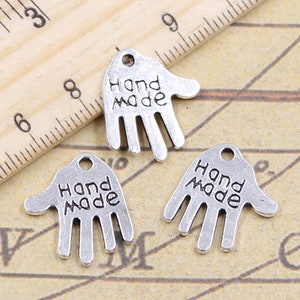 40 Stück Palme mit &quot;&quot;Handmade&quot;&quot; Charms Anhänger 18 x 16 mm Antik Silber Ornament Zubehör Schmuckherstellung DIY Handarbeit Basismaterial.&quot;