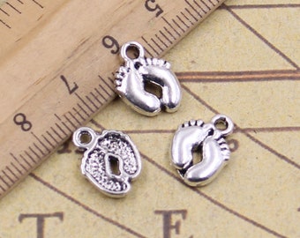 50pcs Small feet charms pendant 13x10mm antique silver ornament accessories jewelry making DIY Handmade Craft base material