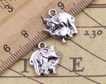 30pcs Elephant mother with baby charms pendant 16x14mm antique silver ornament accessories jewelry making DIY handmade craft base material