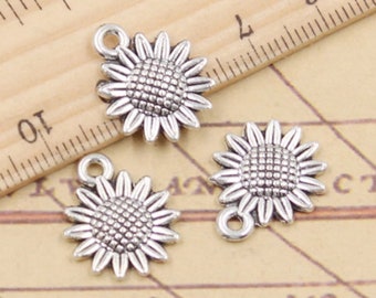 40pcs Sunflower charms Flower pendant 18x15mm antique silver jewelry accessories jewelry making DIY handmade craft base material