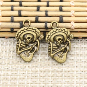 30pcs Skull playing guitar charms pendant 22x15mm Antique silver / Antique bronze ornament accessories jewelry making DIY craft material image 2