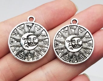 10 Stück Sonne und Mond Charms Anhänger 28x25mm Antik Silber Ornament Zubehör Schmuckherstellung DIY Handarbeit Basismaterial