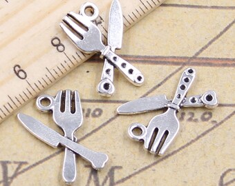 40pcs Knife fork charms pendant 20x14mm antique silver ornament accessories jewelry making DIY handmade craft base material