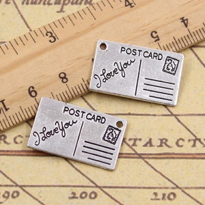 10個 ポストカードチャームペンダント 16 x 26 mm アンティークシルバー装飾アクセサリー ジュエリー製作 DIY 手作りクラフトベース素材