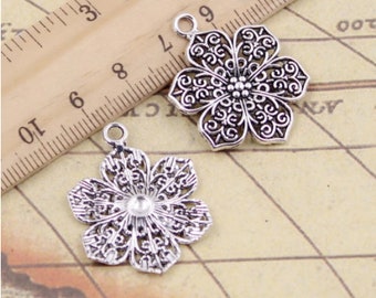 20pcs Flower charms pendant 32x24mm antique bronze/antique silver ornament accessories jewelry making DIY handmade craft base material