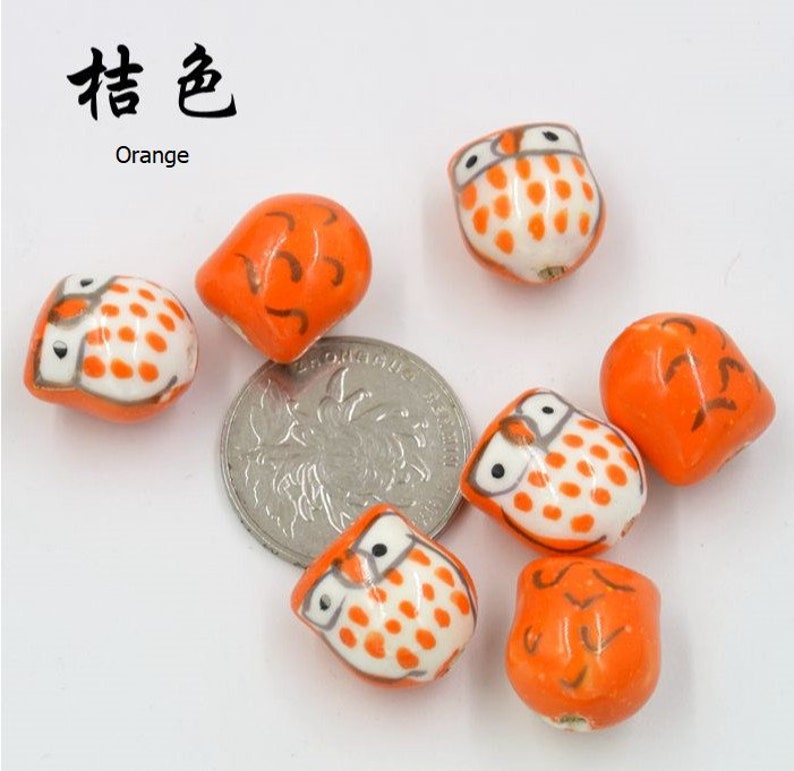 10 pièces 16x15mm céramique hibou perle fabrication de bijoux bricolage ornement accessoires résultats matériau de base Orange