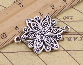 10pcs Flower Connection 39x28mm antique silver ornament accessories jewelry making DIY handmade craft base material