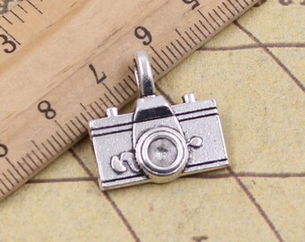 10 st. Kameraberlocker hängsmycken 22 x 21 mm antik silver ornament tillbehör smyckestillverkning DIY handgjort hantverk basmaterial