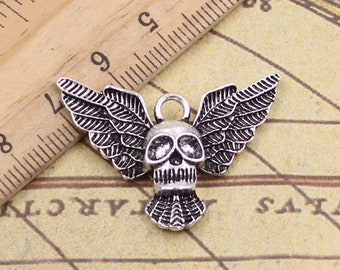 10pcs Skull bats pendant charms 34x25mm antique silver ornament accessories jewelry making DIY handmade craft base material