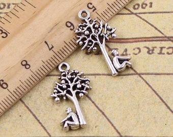 30pcs Newton apple tree charms pendant 25x14mm antique silver ornament accessories jewelry making DIY handmade craft base material