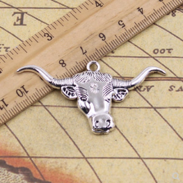 10pcs Cow Head Charms Pendant 60x31mm Antique Silver ornament accessories jewelry making DIY handmade craft base material