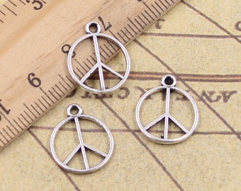 100 Stück Peace-Zeichen-Anhänger-Charms, 16 x 14 mm, Antiksilber, Schmuck-Charms, Schmuckherstellung, DIY, handgefertigtes Handwerk, Basismaterial