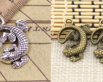 10 sztuk zawieszek w kształcie jaszczurki, gekona, 31 x 24 mm, antyczne srebro/antyczny brąz, ozdoba, akcesoria do tworzenia biżuterii, ręcznie robiony materiał bazowy