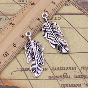 20pcs Feather charms pendant 40x16mm antique silver ornament accessories jewelry making DIY handmade craft base material