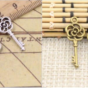 50pcs Rose Key charms pendant 28x11mm Antique silver/Antique bronze ornament accessories jewelry making DIY handmade craft base material
