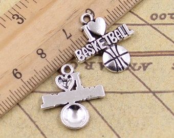 30pcs I LOVE BASKETBALL charms pendant 21x20mm antique silver ornament accessories jewelry making DIY handmade craft base material