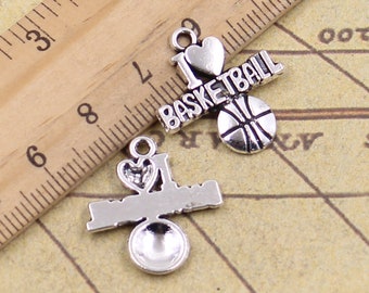 30 Stück I LOVE BASKETBALL Charms Anhänger 21x20mm antik silber Ornament Zubehör Schmuckherstellung DIY Handarbeit Basismaterial