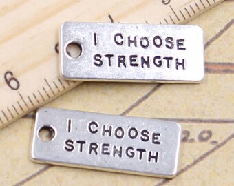 20pcs  "I choose strength" Letter tag charms pendant 24x9mm antique silver ornament accessories jewelry making handmade craft base material