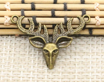 20pcs Deer head charms pendant 33x24mm Antique bronze ornament accessories jewelry making DIY handmade craft base material