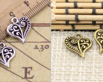 50 Stück Pfirsich Herz Charms Anhänger 15x14mm Antik Silber/Antik Bronze Ornament Zubehör Schmuckherstellung DIY handgemachtes Handwerk Basismaterial